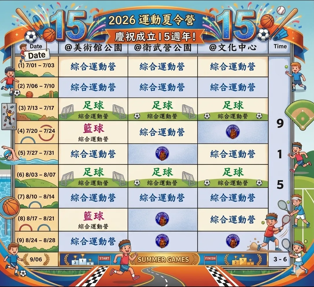 2026夏令營梯次與地點課程表
